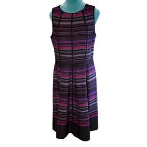 Anne Kleine Women 10 a-line dress fully lined piping Black purple sleeveles